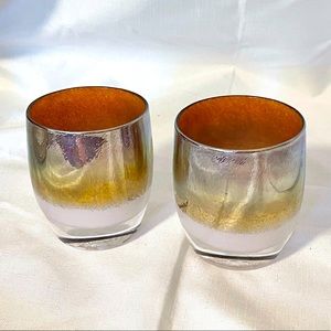 GlassyBaby Grace Glass Gold White Candle Holder Set of 2